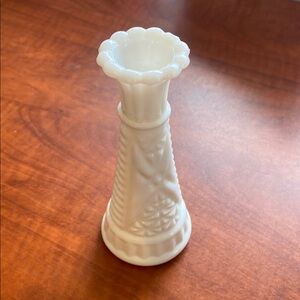 White Milk Glass Bud Vase - Classic Embossed Design